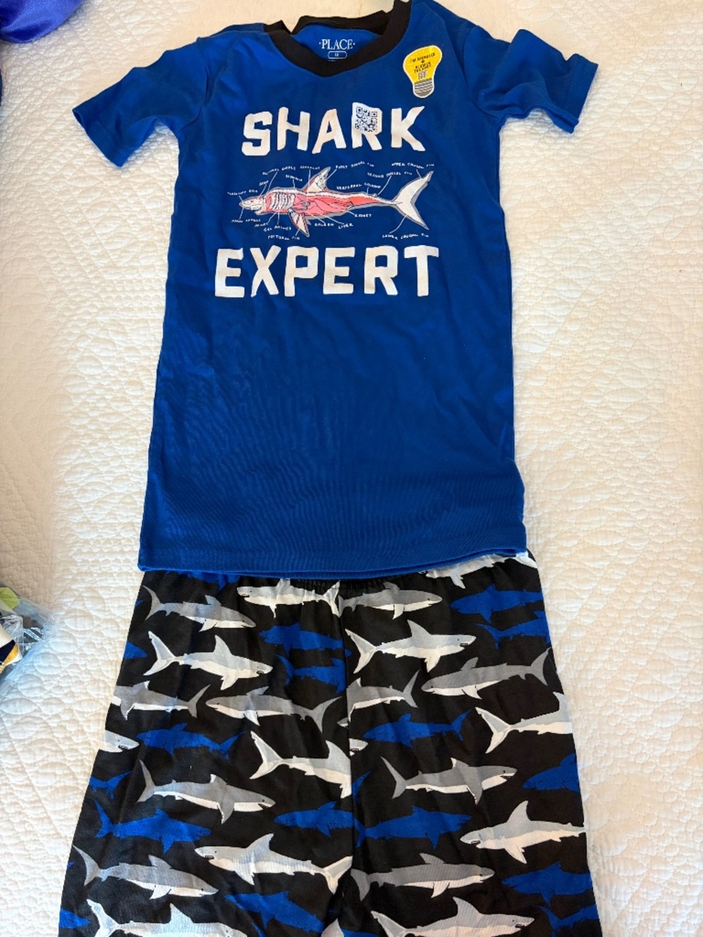 The Children’s Place Boys Shark T-shirt & Shorts Size 12 Glow in the dark! New